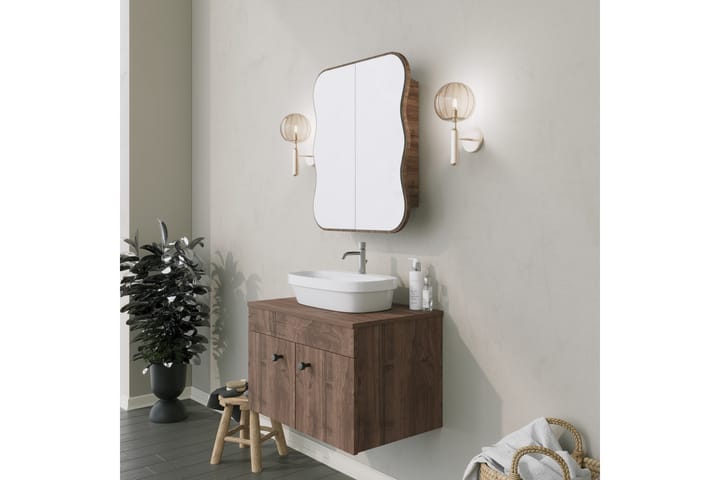 Kylpyhuoneen seinäkaappi peilillä Najmin 45 cm - Pähkinä - Peilikaapit - Kylpyhuoneekaappi valaistuksella