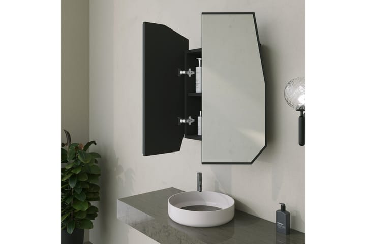 Kylpyhuoneen seinäkaappi peilillä Patni 45 cm - Musta - Peilikaapit - Kylpyhuoneekaappi valaistuksella