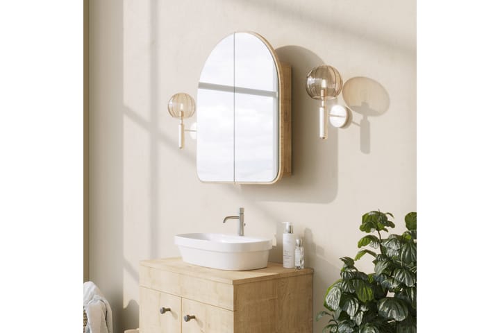 Kylpyhuoneen seinäkaappi peilillä Duigen 45 cm - Beige - Peilikaapit - Kylpyhuoneekaappi valaistuksella
