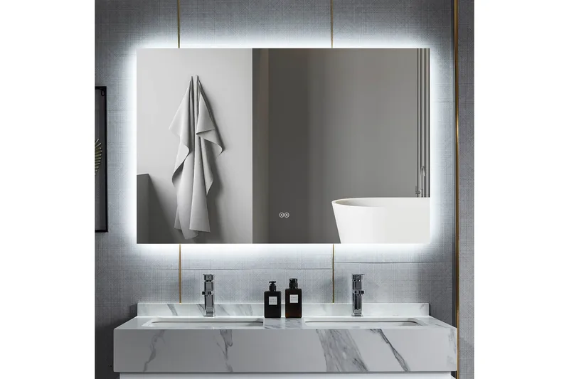 Kylpyhuoneen peili 120x100 cm LED-valaistuksella ja huurteenestolla, undefined