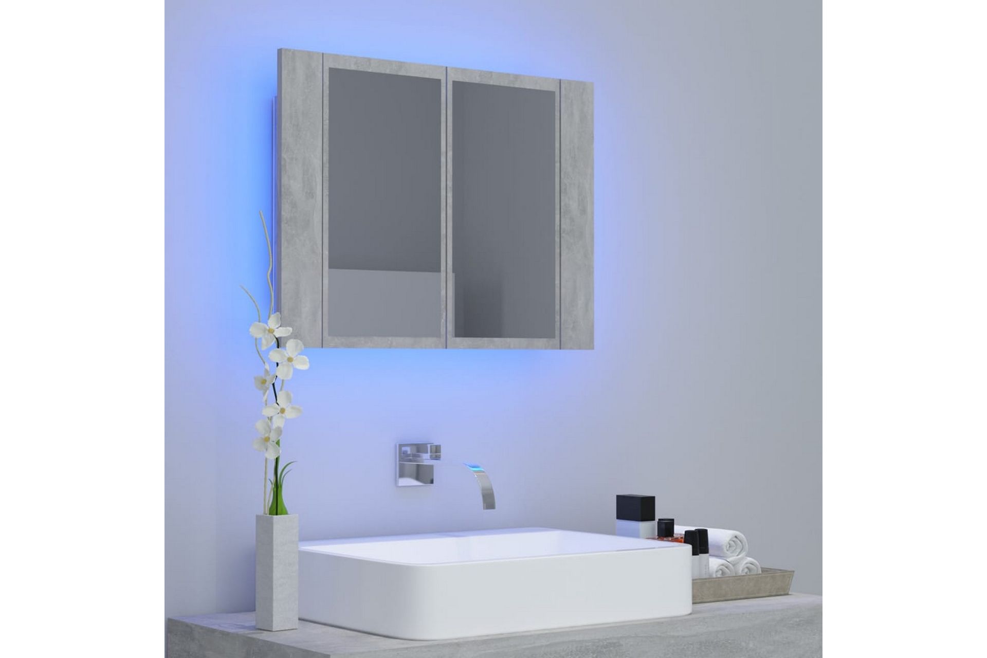 Kylpyhuoneen peilikaappi LED 60x12x45 cm - Betoninharmaa - Talo & remontointi - Keittiö & kylpyhuone - Kylpyhuone - Kylpyhuonekalusteet - Peilikaapit
