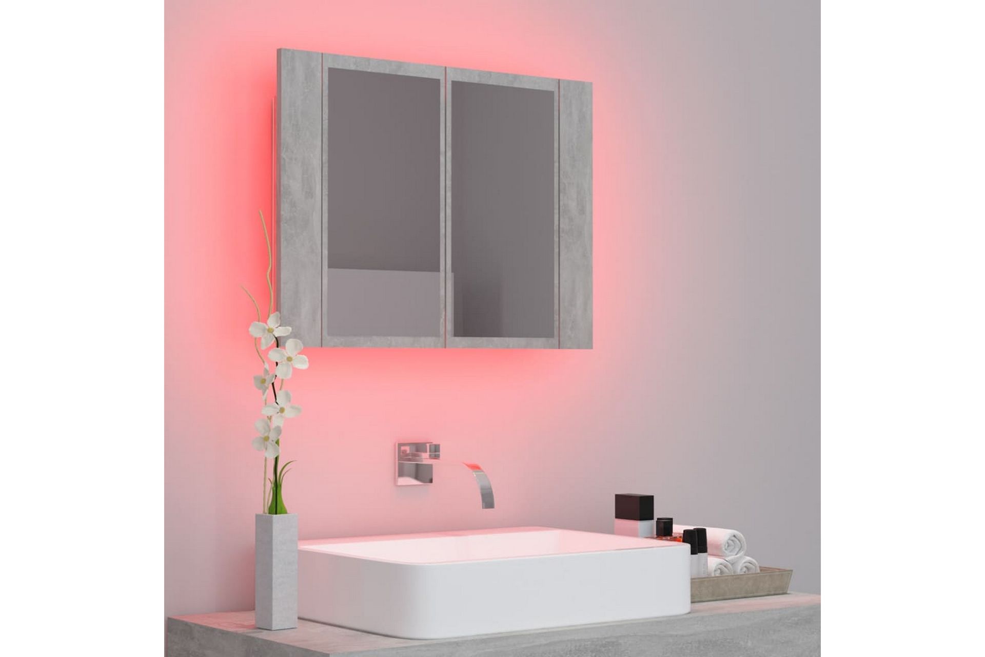 Kylpyhuoneen peilikaappi LED 60x12x45 cm - Betoninharmaa - Talo & remontointi - Keittiö & kylpyhuone - Kylpyhuone - Kylpyhuonekalusteet - Peilikaapit