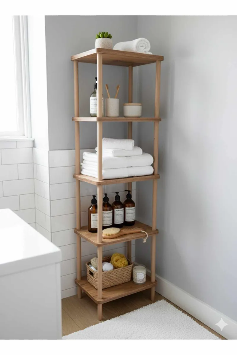 Kylpyhuonehylly Hanah Home Pika Bath (40 x 185 x 30 cm) Mänty - Mänty - Talo & remontointi - Keittiö & kylpyhuone - Kylpyhuone - Kylpyhuonekalusteet - Kylpyhuoneen hyllyt