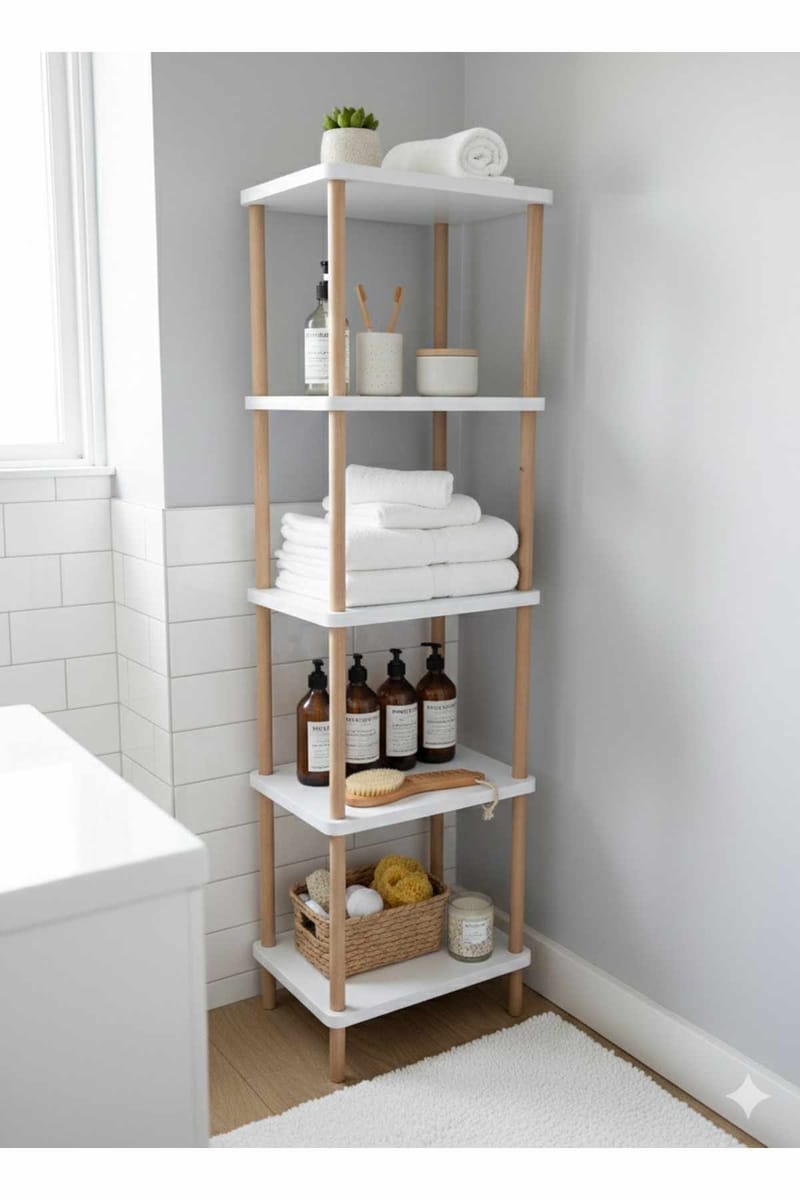 Kylpyhuonehylly Hanah Home Pika Bath (40 x 185 x 30 cm) Valkoinen - Valkoinen - Talo & remontointi - Keittiö & kylpyhuone - Kylpyhuone - Kylpyhuonekalusteet - Kylpyhuoneen hyllyt