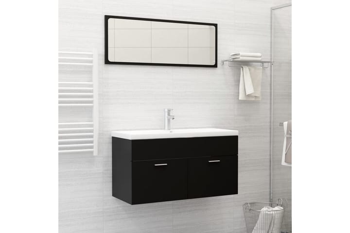2-osainen Kylpyhuoneen kalustesarja musta lastulevy - Musta - Kylpyhuonekaapit - Pyykkikaappi - Seinäkaappi & korkea kaappi - Kylpyhuoneekaappi valaistuksella