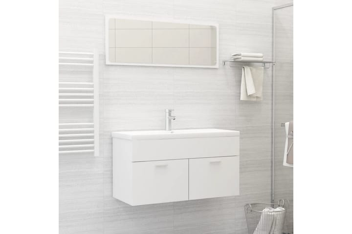 2-osainen kylpyhuoneen kalustesarja valkoinen lastulevy - Valkoinen - Kylpyhuoneekaappi valaistuksella - Kylpyhuonekaapit - Pyykkikaappi - Seinäkaappi & korkea kaappi