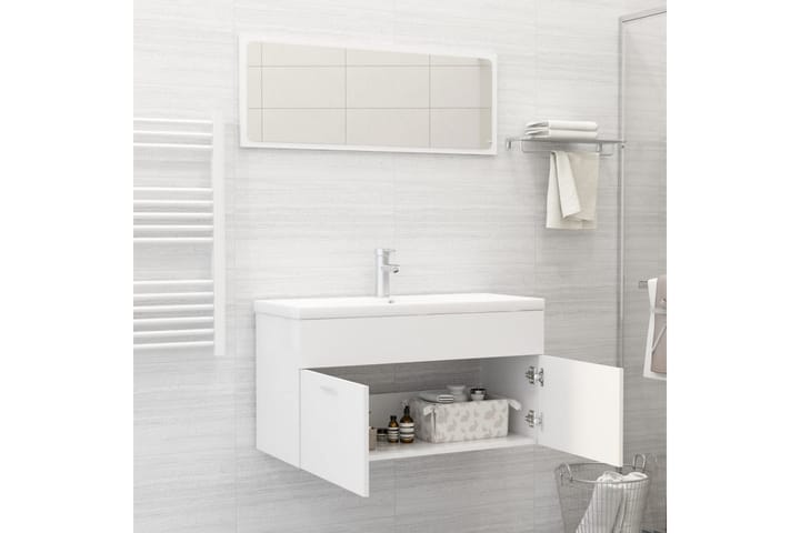 2-osainen kylpyhuoneen kalustesarja valkoinen lastulevy - Valkoinen - Kylpyhuoneekaappi valaistuksella - Seinäkaappi & korkea kaappi - Pyykkikaappi - Kylpyhuonekaapit