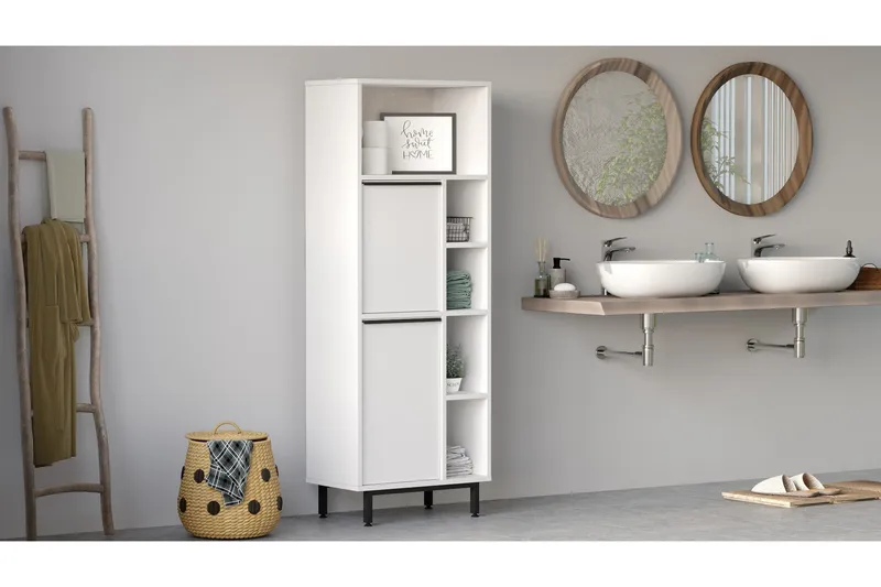 Korkea kylpyhuoneen kaappi Liyakat 161,6 cm, Valkoinen