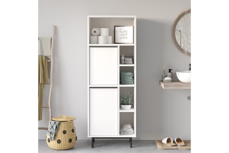 Korkea kylpyhuoneen kaappi Liyakat 161,6 cm - Valkoinen - Talo & remontointi - Keittiö & kylpyhuone - Kylpyhuone - Kylpyhuonekalusteet - Kylpyhuonekaapit