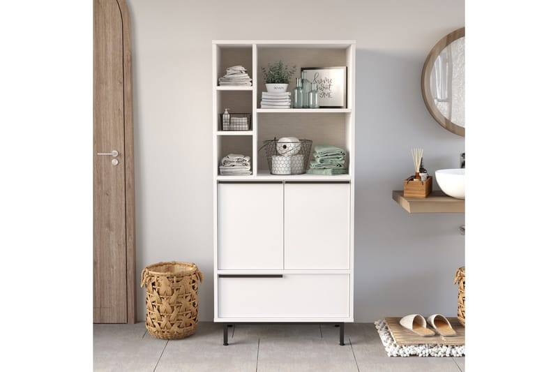 Korkea kylpyhuoneen kaappi Liyakat 161,6 cm - Valkoinen - Talo & remontointi - Keittiö & kylpyhuone - Kylpyhuone - Kylpyhuonekalusteet - Kylpyhuonekaapit