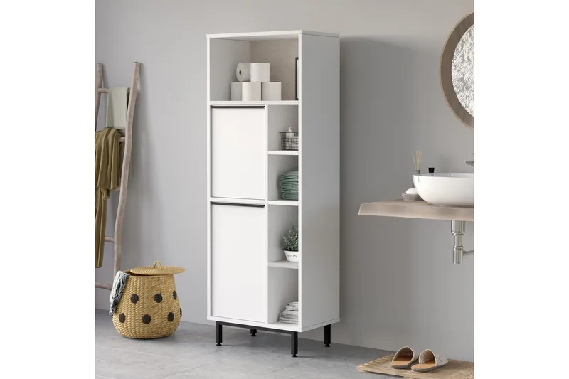 Korkea kylpyhuoneen kaappi Liyakat 161,6 cm - Valkoinen - Talo & remontointi - Keittiö & kylpyhuone - Kylpyhuone - Kylpyhuonekalusteet - Kylpyhuonekaapit