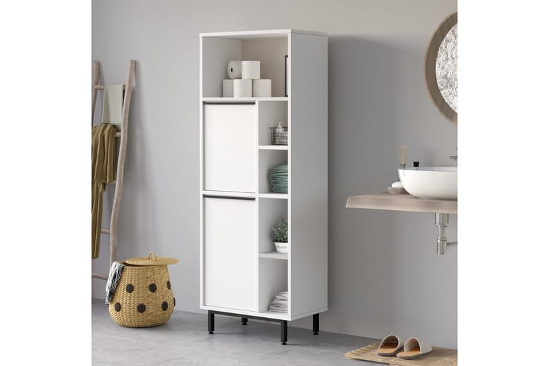 Korkea kylpyhuoneen kaappi Liyakat 161,6 cm - Valkoinen - Talo & remontointi - Keittiö & kylpyhuone - Kylpyhuone - Kylpyhuonekalusteet - Kylpyhuonekaapit