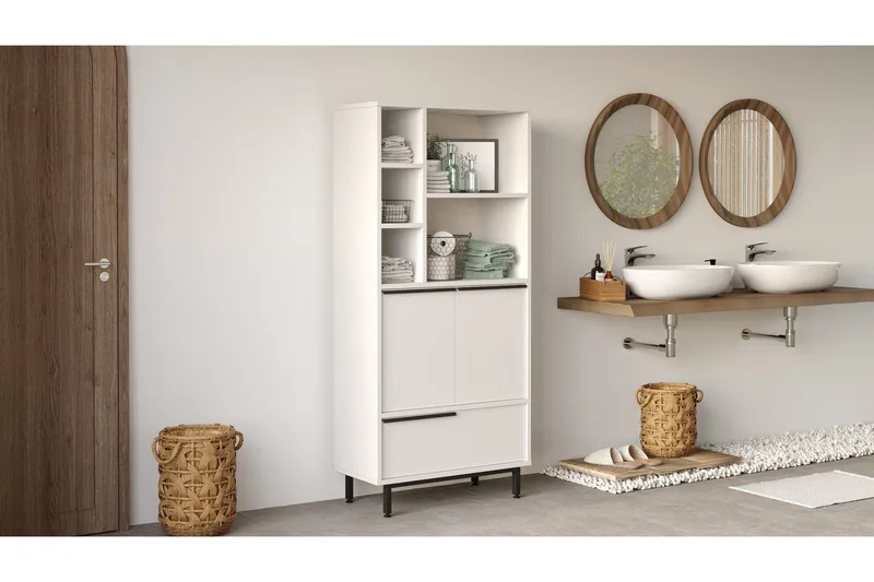 Korkea kylpyhuoneen kaappi Liyakat 161,6 cm, Valkoinen
