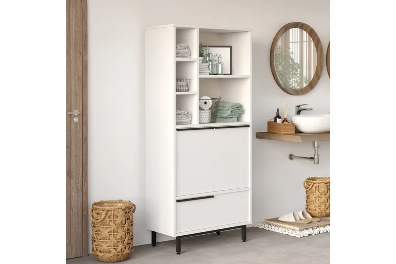 Korkea kylpyhuoneen kaappi Liyakat 161,6 cm - Valkoinen - Talo & remontointi - Keittiö & kylpyhuone - Kylpyhuone - Kylpyhuonekalusteet - Kylpyhuonekaapit