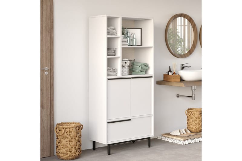 Korkea kylpyhuoneen kaappi Liyakat 161,6 cm - Valkoinen - Talo & remontointi - Keittiö & kylpyhuone - Kylpyhuone - Kylpyhuonekalusteet - Kylpyhuonekaapit