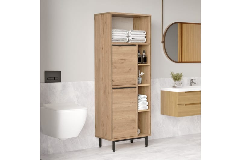 Korkea kylpyhuoneen kaappi Liyakat 161,6 cm - Pähkinä - Talo & remontointi - Keittiö & kylpyhuone - Kylpyhuone - Kylpyhuonekalusteet - Kylpyhuonekaapit