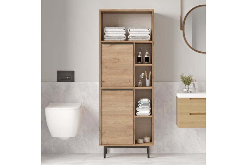 Korkea kylpyhuoneen kaappi Liyakat 161,6 cm - Pähkinä - Talo & remontointi - Keittiö & kylpyhuone - Kylpyhuone - Kylpyhuonekalusteet - Kylpyhuonekaapit