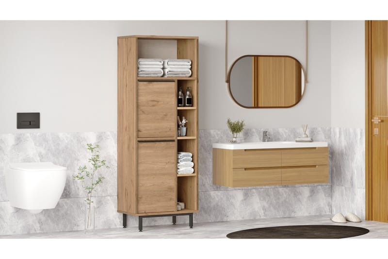 Korkea kylpyhuoneen kaappi Liyakat 161,6 cm - Pähkinä - Talo & remontointi - Keittiö & kylpyhuone - Kylpyhuone - Kylpyhuonekalusteet - Kylpyhuonekaapit