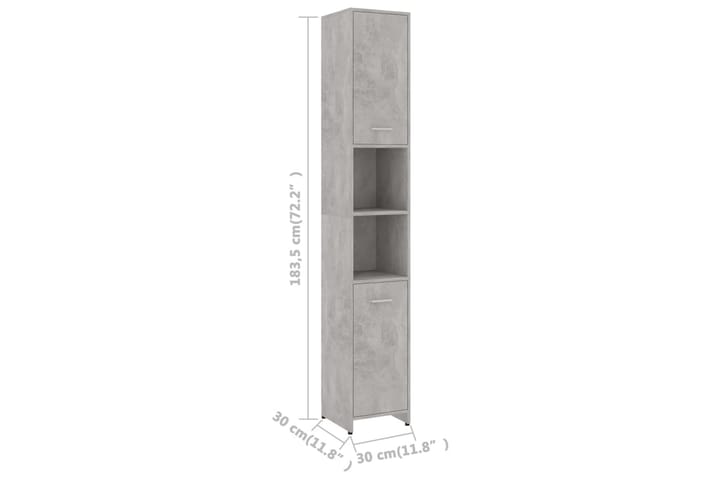 Kylpyhuonekaappi betoninharmaa 30x30x183,5 cm lastulevy - Kylpyhuoneekaappi valaistuksella - Seinäkaappi & korkea kaappi - Pyykkikaappi - Kylpyhuonekaapit
