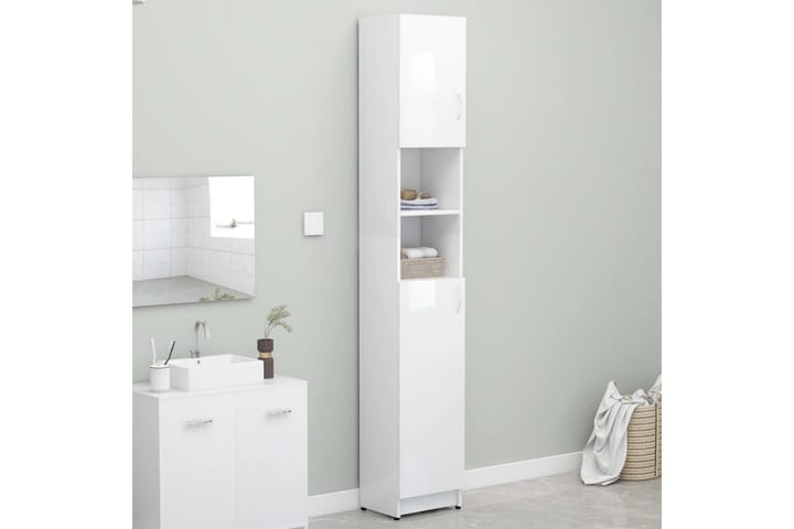 Kylpyhuonekaappi korkeakiilto valkoinen 32x25,5x190cm - Kylpyhuoneekaappi valaistuksella - Seinäkaappi & korkea kaappi - Kylpyhuonekaapit