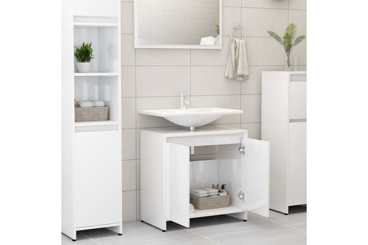 Kylpyhuonekaappi korkeakiilto valkoinen 60x33x58 cm - Valkoinen - Kylpyhuoneekaappi valaistuksella - Seinäkaappi & korkea kaappi - Kylpyhuonekaapit
