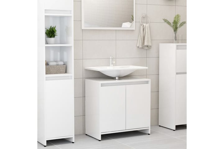 Kylpyhuonekaappi korkeakiilto valkoinen 60x33x58 cm - Valkoinen - Kylpyhuoneekaappi valaistuksella - Seinäkaappi & korkea kaappi - Kylpyhuonekaapit