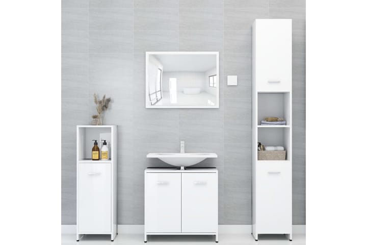 Kylpyhuonekaappi korkeakiilto valkoinen 60x33x58cm lastulevy - Valkoinen - Kylpyhuoneekaappi valaistuksella - Kylpyhuonekaapit - Seinäkaappi & korkea kaappi