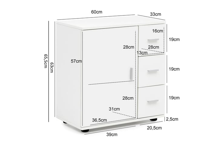 Kylpyhuonekaappi Muche 60x33 cm - Valkoinen - Kylpyhuonekaapit