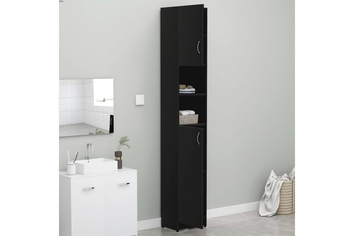 Kylpyhuonekaappi musta 32x25,5x190 cm lastulevy - Kylpyhuoneekaappi valaistuksella - Seinäkaappi & korkea kaappi - Pyykkikaappi - Kylpyhuonekaapit