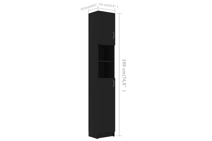 Kylpyhuonekaappi musta 32x25,5x190 cm lastulevy - Kylpyhuoneekaappi valaistuksella - Seinäkaappi & korkea kaappi - Pyykkikaappi - Kylpyhuonekaapit