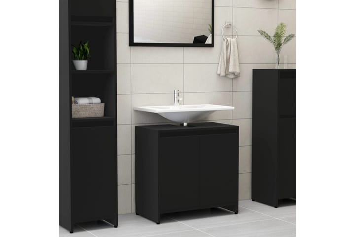 Kylpyhuonekaappi musta 60x33x58 cm lastulevy - Musta - Kylpyhuoneekaappi valaistuksella - Seinäkaappi & korkea kaappi - Kylpyhuonekaapit
