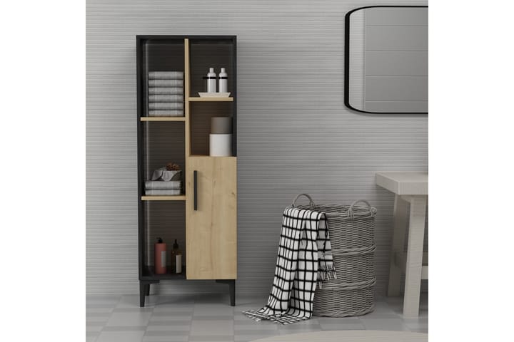 Kylpyhuonekaappi Rijsen 39x50 cm - Vaalea luonnonväri/musta - Kylpyhuoneekaappi valaistuksella - Seinäkaappi & korkea kaappi - Pyykkikaappi - Kylpyhuonekaapit