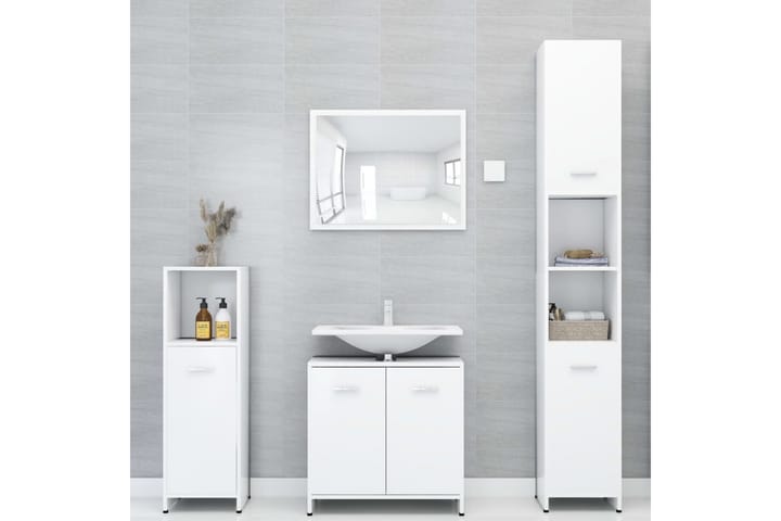 Kylpyhuonekaappi valkoinen 30x30x95 cm lastulevy - Valkoinen - Kylpyhuoneekaappi valaistuksella - Seinäkaappi & korkea kaappi - Kylpyhuonekaapit