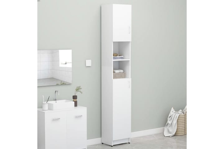 Kylpyhuonekaappi valkoinen 32x25,5x190 cm lastulevy - Kylpyhuoneekaappi valaistuksella - Seinäkaappi & korkea kaappi - Pyykkikaappi - Kylpyhuonekaapit
