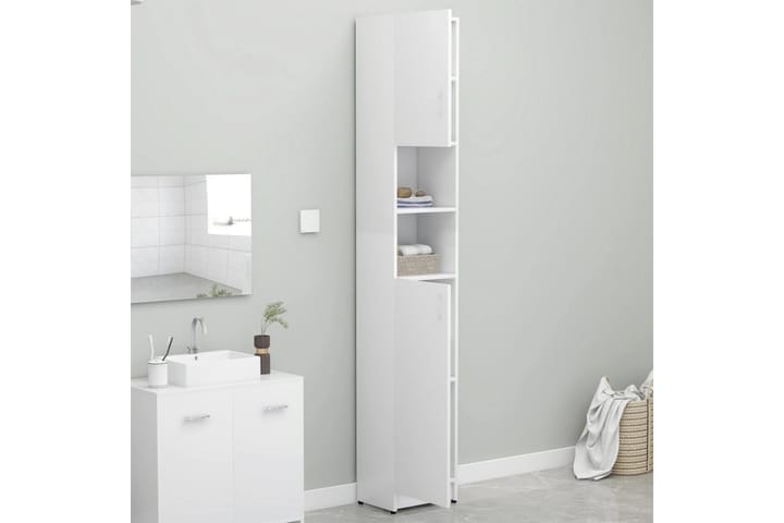 Kylpyhuonekaappi valkoinen 32x25,5x190 cm lastulevy - Kylpyhuoneekaappi valaistuksella - Seinäkaappi & korkea kaappi - Pyykkikaappi - Kylpyhuonekaapit