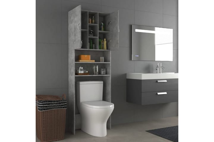 Pesukonekaappi betoninharmaa 64x25,5x190 cm - Kylpyhuoneekaappi valaistuksella - Seinäkaappi & korkea kaappi - Pyykkikaappi - Kylpyhuonekaapit