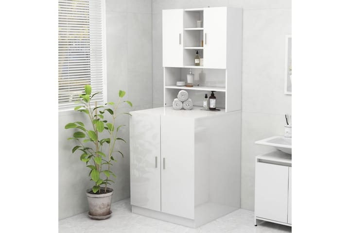 Pesukonekaappi korkeakiilto valkoinen 70,5x25,5x90 cm - Kylpyhuoneekaappi valaistuksella - Seinäkaappi & korkea kaappi - Pyykkikaappi - Kylpyhuonekaapit