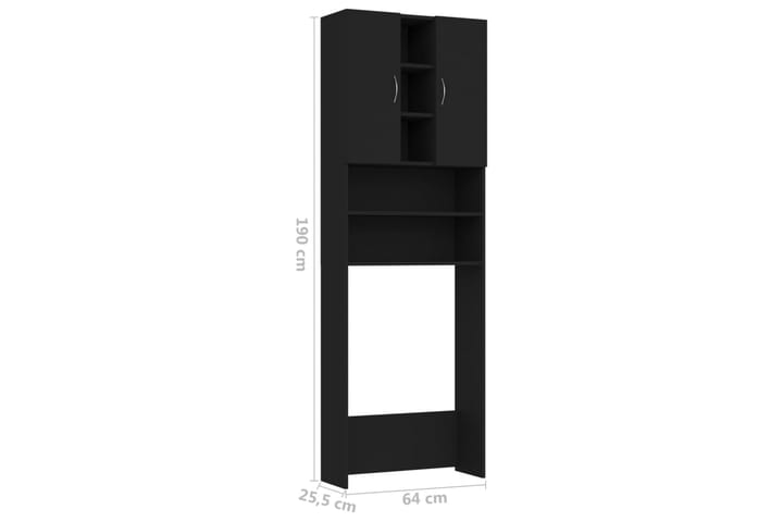 Pesukonekaappi musta 64x25,5x190 cm - Kylpyhuoneekaappi valaistuksella - Seinäkaappi & korkea kaappi - Pyykkikaappi - Kylpyhuonekaapit