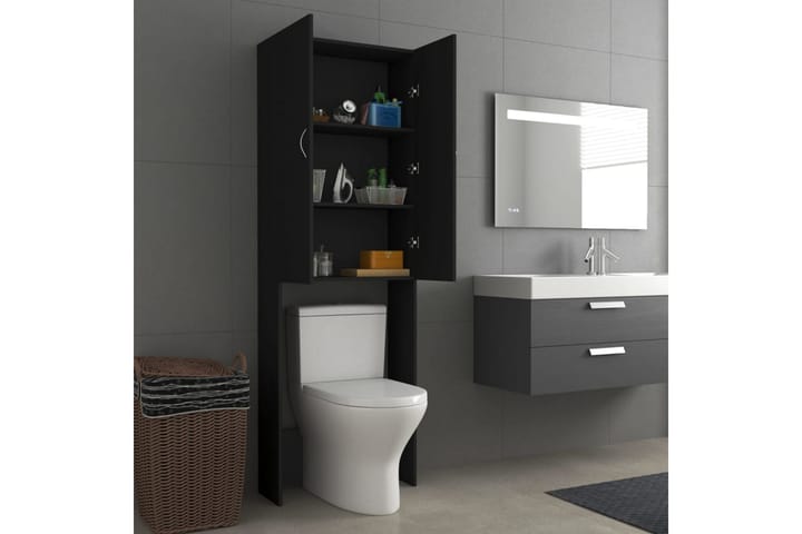 Pesukonekaappi musta 64x25,5x190 cm - Kylpyhuoneekaappi valaistuksella - Seinäkaappi & korkea kaappi - Pyykkikaappi - Kylpyhuonekaapit