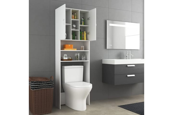 Pesukonekaappi valkoinen 64x25,5x190 cm - Kylpyhuoneekaappi valaistuksella - Seinäkaappi & korkea kaappi - Pyykkikaappi - Kylpyhuonekaapit
