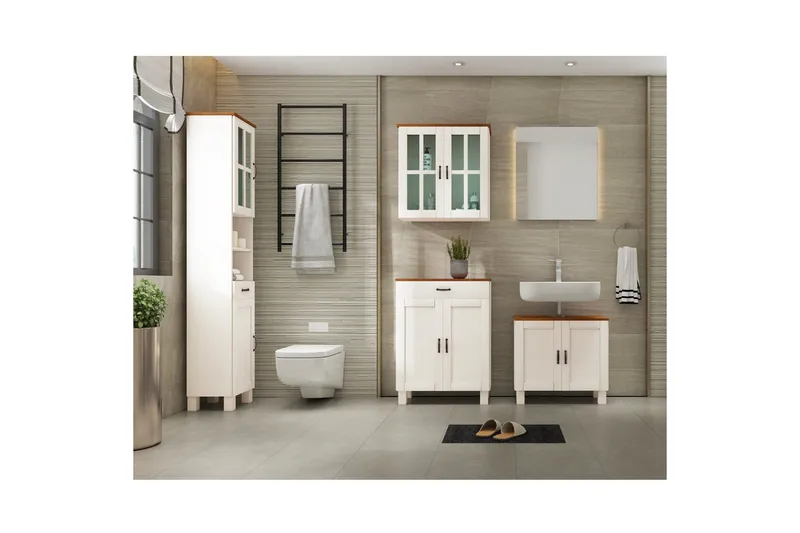 Kylpyhuonekaappi Alby 33x30x180 cm, Valkoinen/Hunaja - 33x30x180 cm, Valkoinen/Hunaja - Talo & remontointi - Keittiö & kylpyhuone - Kylpyhuone - Kylpyhuonekalusteet - Kylpyhuonekaapit