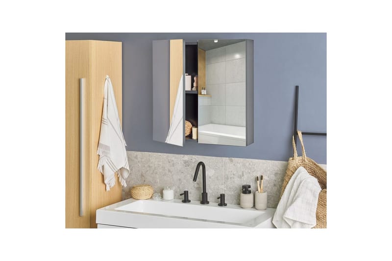 Kylpyhuonekaappi ja peili Navarra Musta, Hopea, 60x14x60 cm - Musta, Hopea, 60x14x60 cm - Talo & remontointi - Keittiö & kylpyhuone - Kylpyhuone - Kylpyhuonekalusteet - Peilikaapit