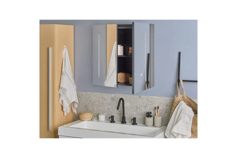 Kylpyhuonekaappi ja peili Chabunco Musta, Hopea - Musta, Hopea - Talo & remontointi - Keittiö & kylpyhuone - Kylpyhuone - Kylpyhuonekalusteet - Peilikaapit