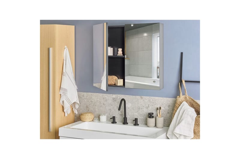 Kylpyhuonekaappi ja peili Navarra Musta, Hopea, 80x14x70 cm - Musta, Hopea, 80x14x70 cm - Talo & remontointi - Keittiö & kylpyhuone - Kylpyhuone - Kylpyhuonekalusteet - Peilikaapit