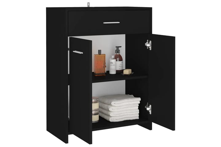 Kylpyhuonekaappi musta 60x33x80 cm lastulevy - Musta - Kylpyhuoneekaappi valaistuksella - Seinäkaappi & korkea kaappi - Pyykkikaappi - Kylpyhuonekaapit