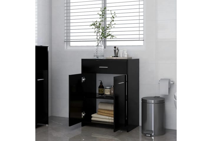 Kylpyhuonekaappi musta 60x33x80 cm lastulevy - Musta - Kylpyhuoneekaappi valaistuksella - Seinäkaappi & korkea kaappi - Pyykkikaappi - Kylpyhuonekaapit