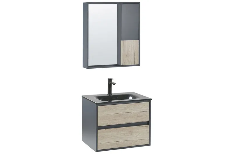 Kylpyhuonekaappi Teruel Harmaa, vaalea puu, 60x48x70 cm, Harmaa, vaalea puu, 60x48x70 cm