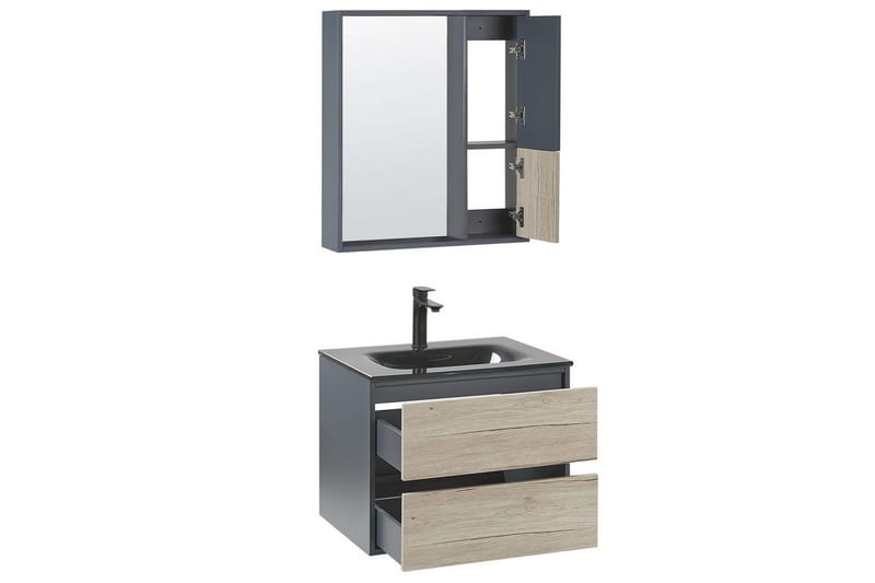 Kylpyhuonekaappi Teruel Harmaa, vaalea puu, 60x48x70 cm - Harmaa, vaalea puu, 60x48x70 cm - Talo & remontointi - Keittiö & kylpyhuone - Kylpyhuone - Kylpyhuonekalusteet - Seinäkaappi & korkea kaappi