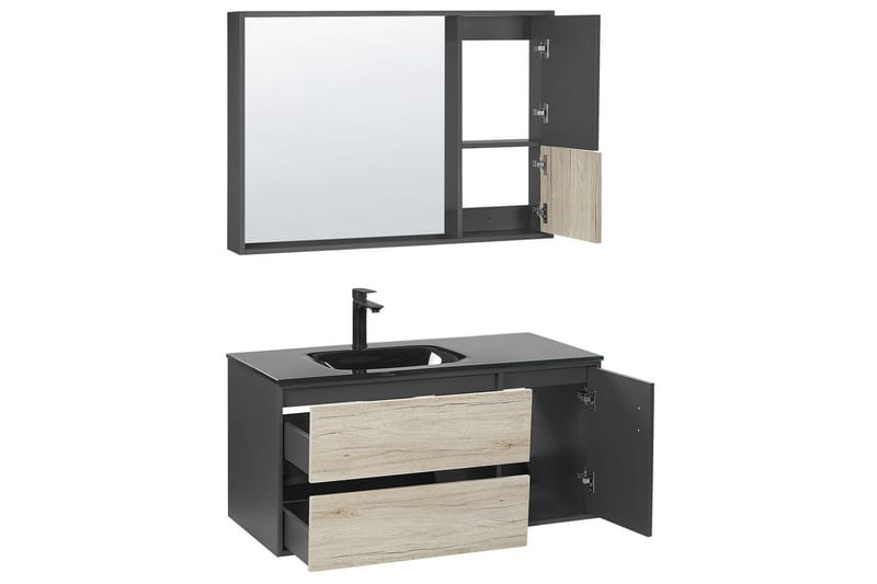 Kylpyhuonekaappi Teruel Vaalea puu, musta, 100x48x70 cm - Vaalea puu, musta, 100x48x70 cm - Talo & remontointi - Keittiö & kylpyhuone - Kylpyhuone - Kylpyhuonekalusteet - Seinäkaappi & korkea kaappi