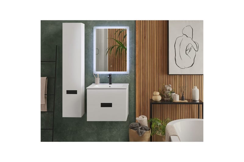 Kylpyhuonekaappi Tudela Valkoinen - Valkoinen - Talo & remontointi - Keittiö & kylpyhuone - Kylpyhuone - Kylpyhuonekalusteet - Seinäkaappi & korkea kaappi